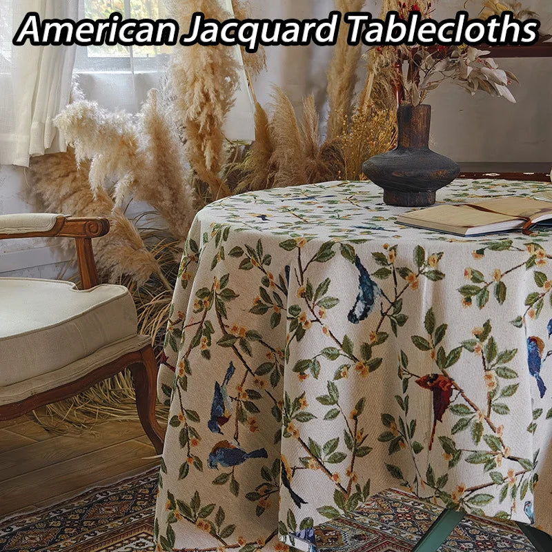 nappe table rectangulaire motif oiseaux branches fleurs traditionnel coton polyester décoration maison