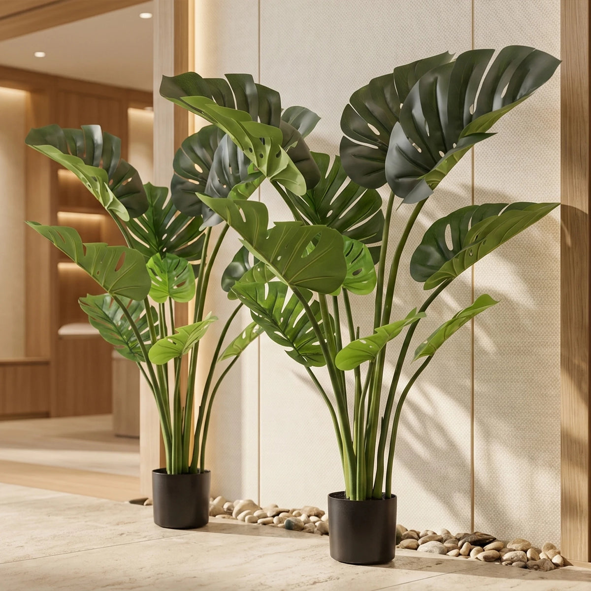 plante artificielle monstera deliciosa verte feuilles texturées moderne intérieur décoration pot noir 90cm 120cm