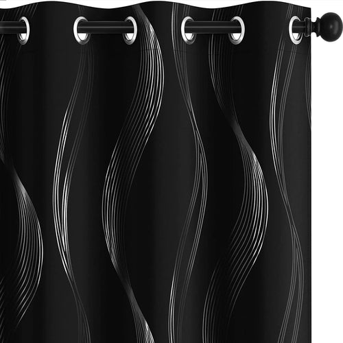 rideau blackout gris moderne motif ondulé argenté voilage transparent