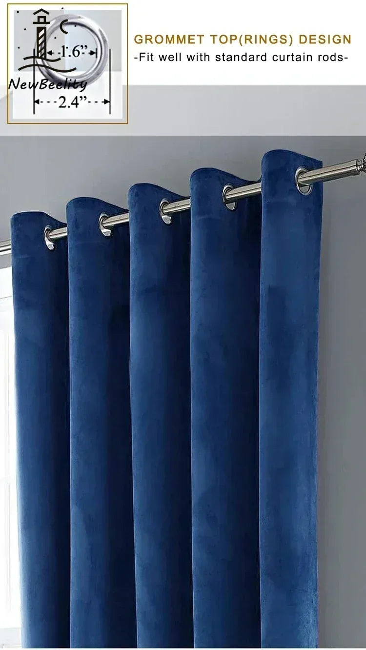 rideau velours bleu marine moderne grommets opaque polyester uni chambre salon