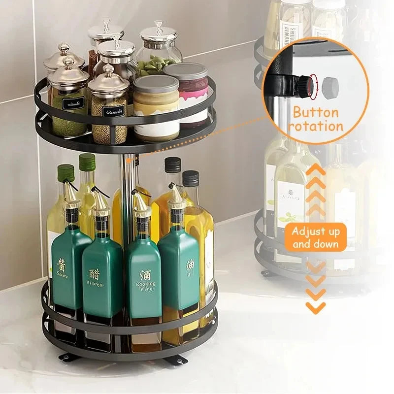 étagère rotative acier inoxydable noire moderne multifonctionnelle 360 degrés bocaux épices contenants cuisine