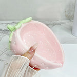 porte savon céramique forme fraise rose texture fraise feuilles vertes mignon decoratif blanc rouge