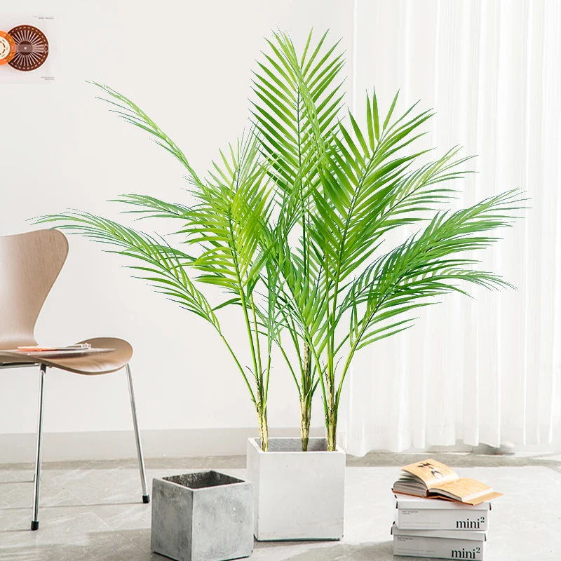 plantes artificielles vertes modernes feuilles fines extérieures decoration jardin tronc palmier faux 90cm 98cm