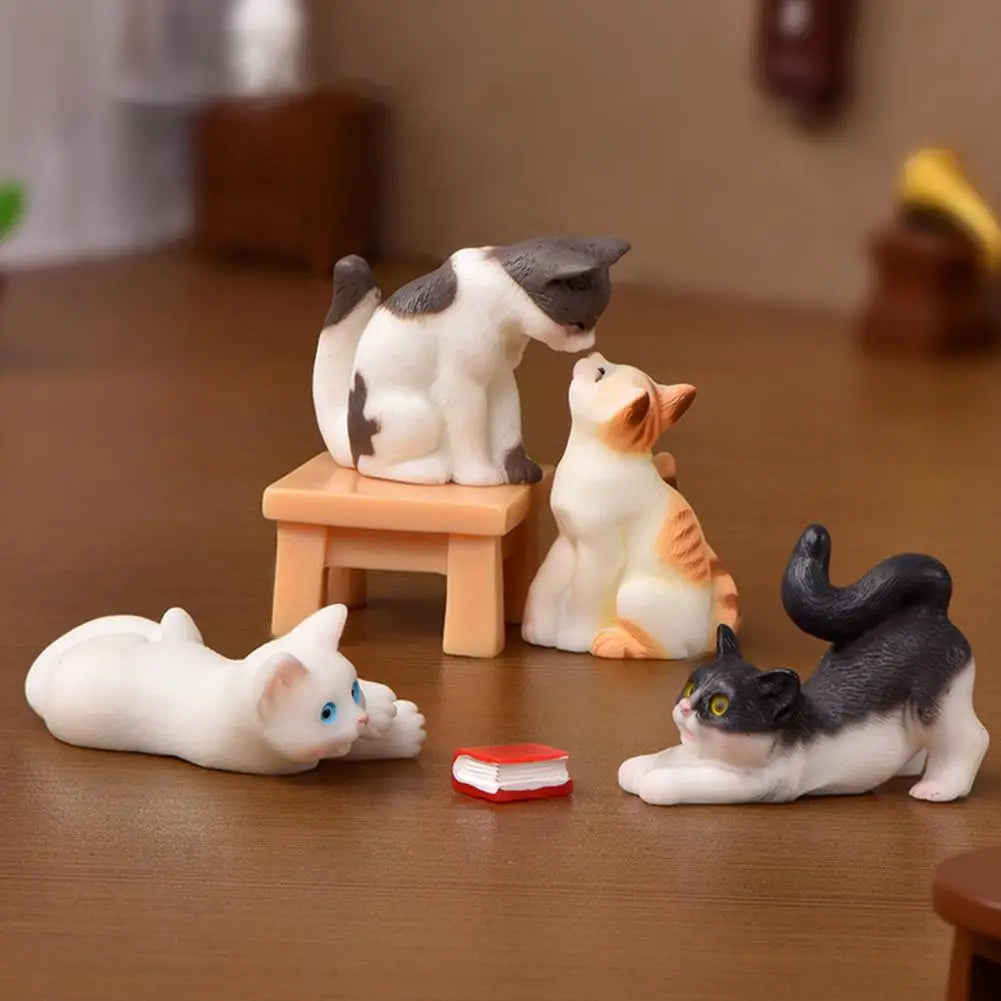 statuettes chats résine animaux compagnie réaliste détaillées blanc gris noir orange bleu yeux colorés