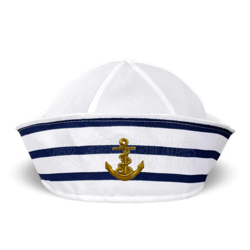 chapeau marin brodé ancre captain feuilles dorées ajustable noir blanc anniversaire mariage fête