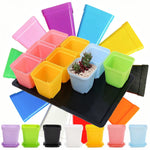 pots fleurs carrés multicolores plastique violet bleu jaune vert moderne adhésif 7cm 8cm 5cm