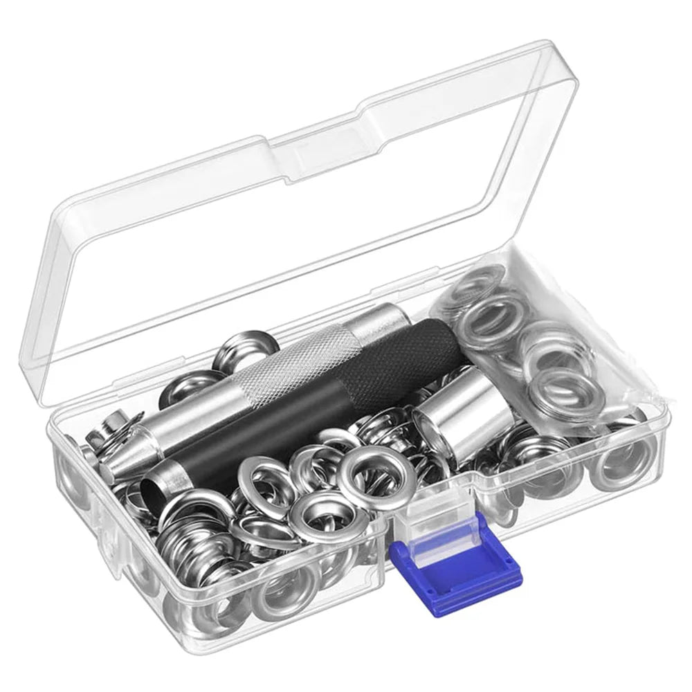 kit grommets argentés outils perforation boîte rangement textiles pratique utilitaire