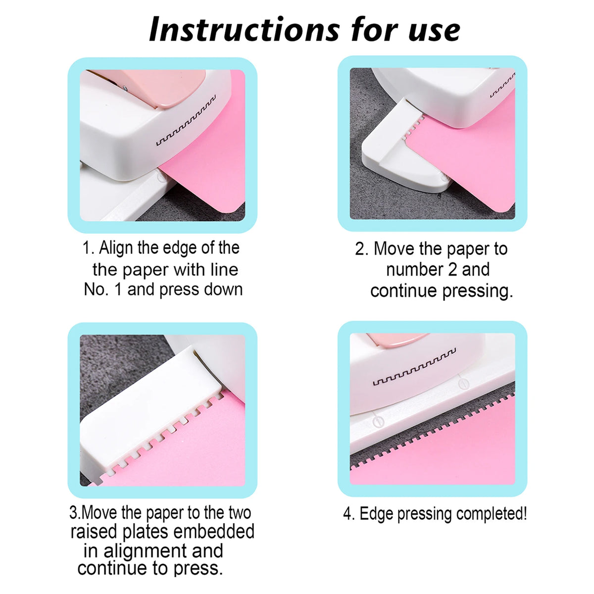 perforateur bords blanc bleu clair rose clair papeterie scrapbooking cartes decoration étudiante minimaliste