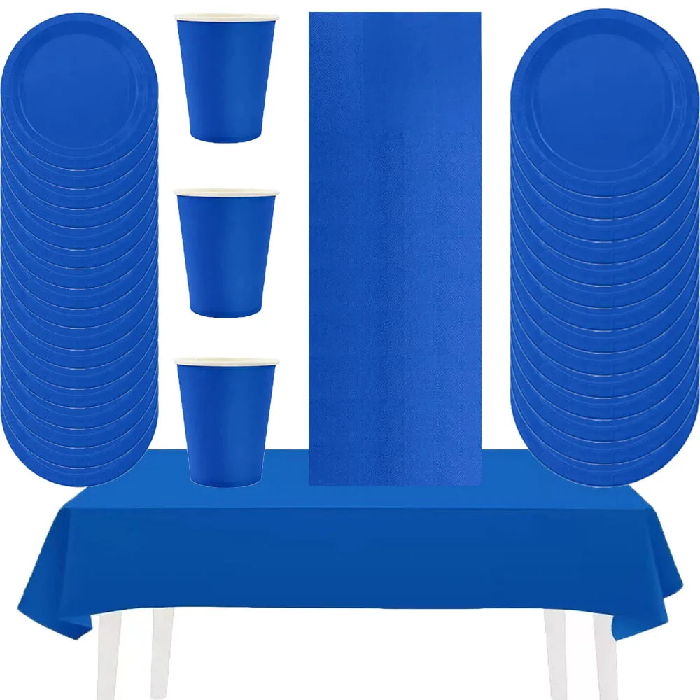 vaisselle jetable bleu royal moderne assiettes gobelets serviettes nappe fête anniversaire mariage noël