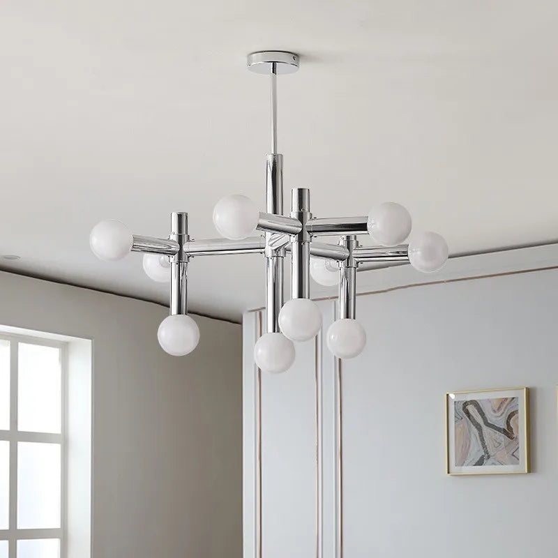 Suspension lumineuse moderne sphères translucides chrome blanc 13 têtes LED