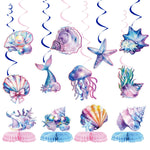 décoration fête anniversaire sirènes coquillages méduses étoiles mer bannières adhésives thème sous marin
