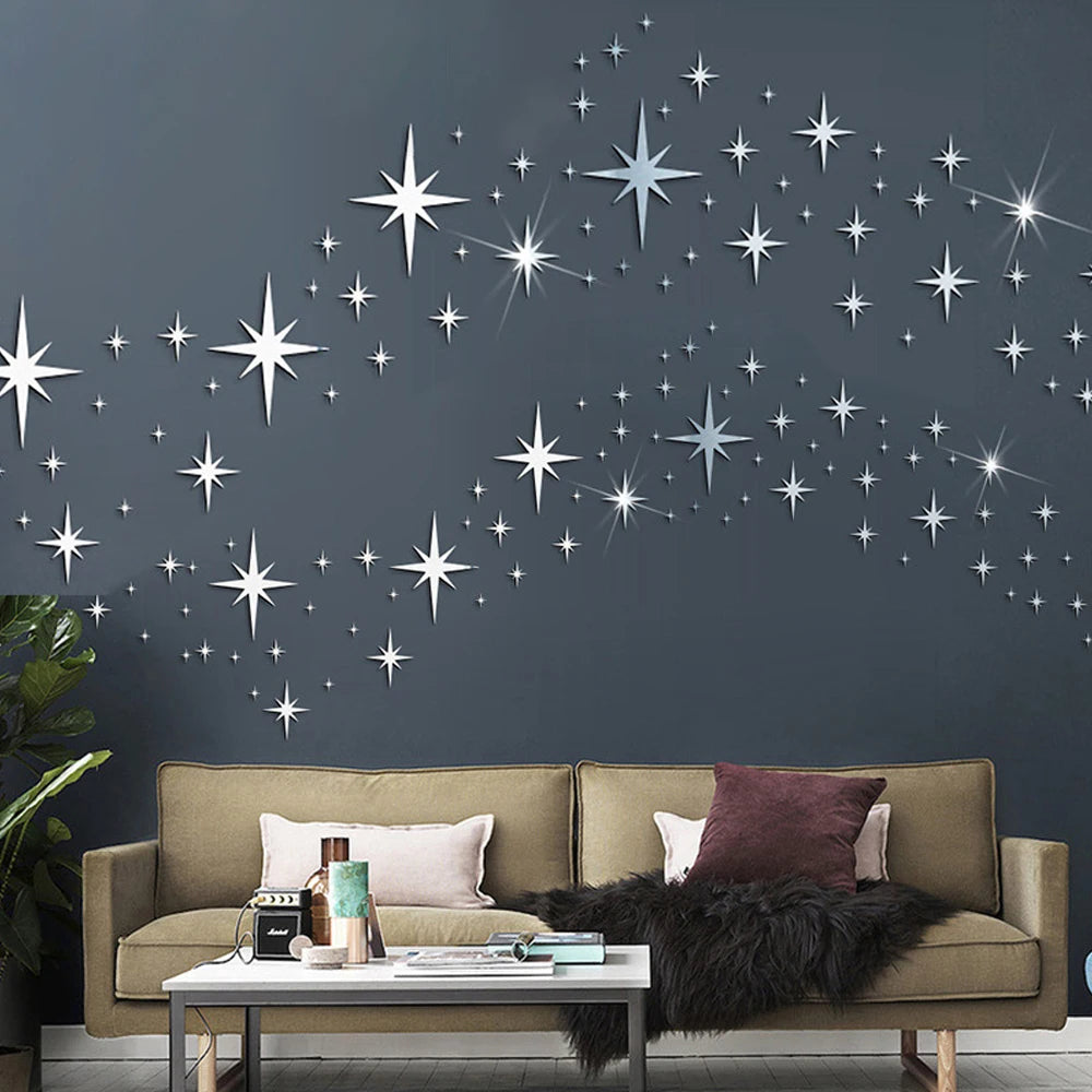 stickers muraux étoiles brillantes moderne 42 pièces adhésifs blanc jaune bleu