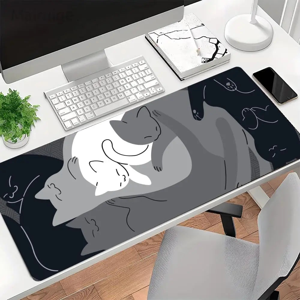 tapis souris caoutchouc noir chats endormis motif moderne minimaliste antiderapant gaming