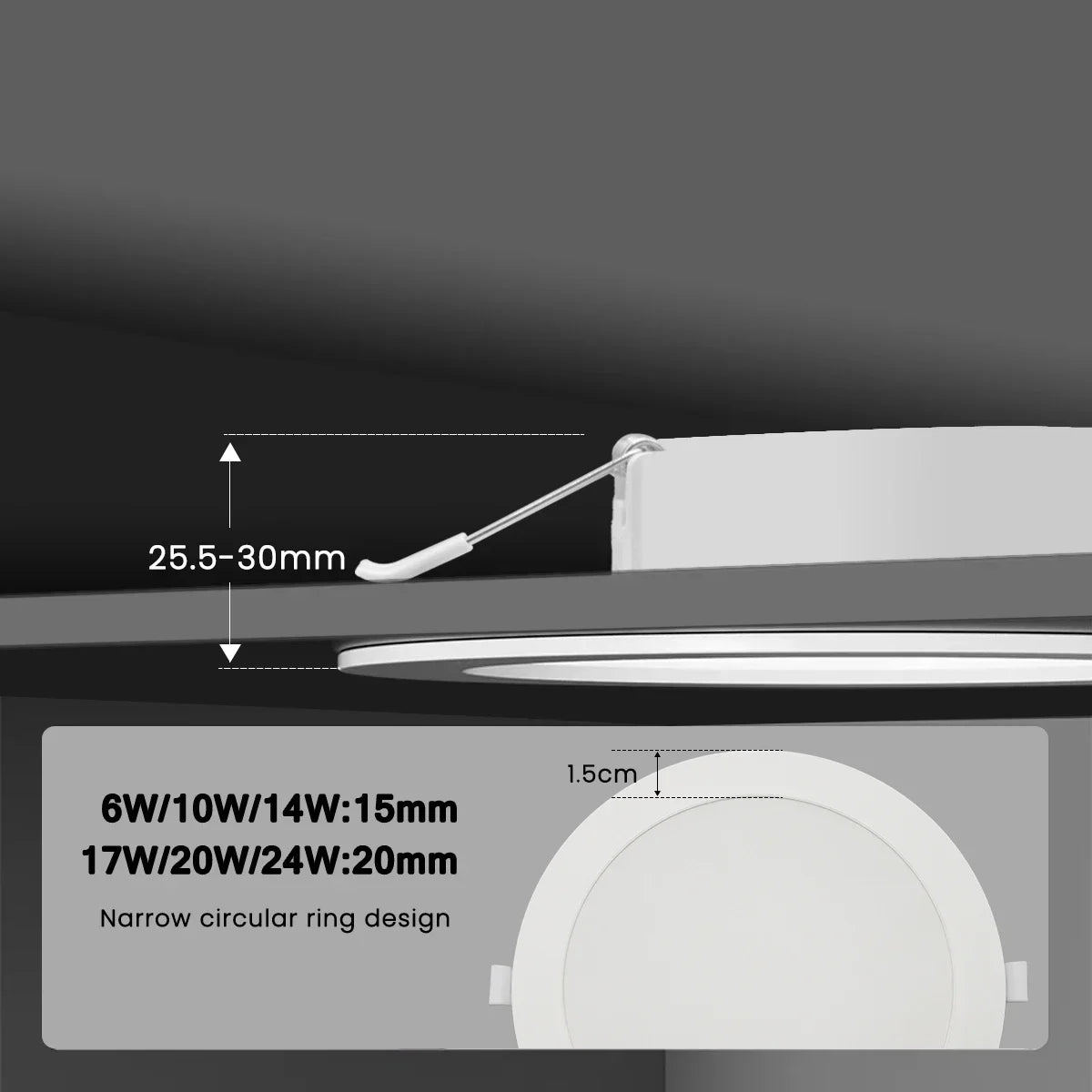 spots led encastrables blancs modernes 120° clips fixation 100lm/w 10w 24w 2.5c 8c