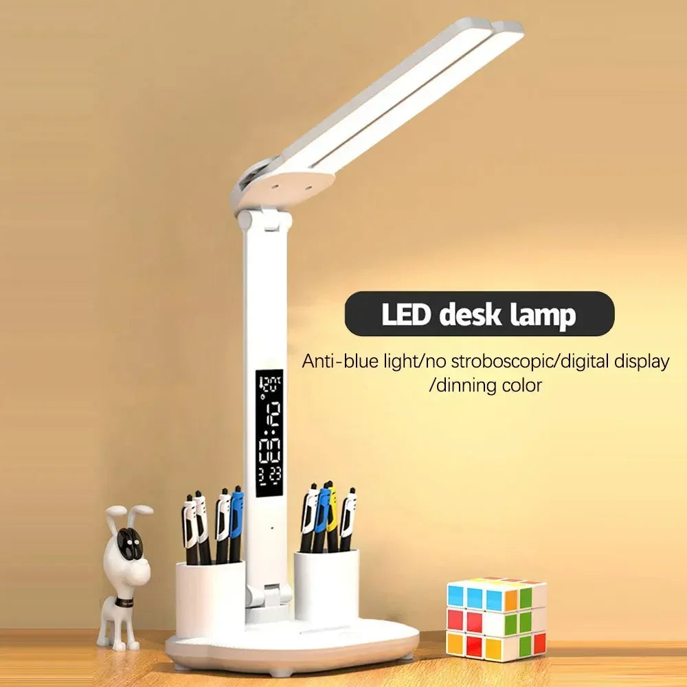 lampe led usb tactile pliable affichage numerique deux porte stylos moderne blanc