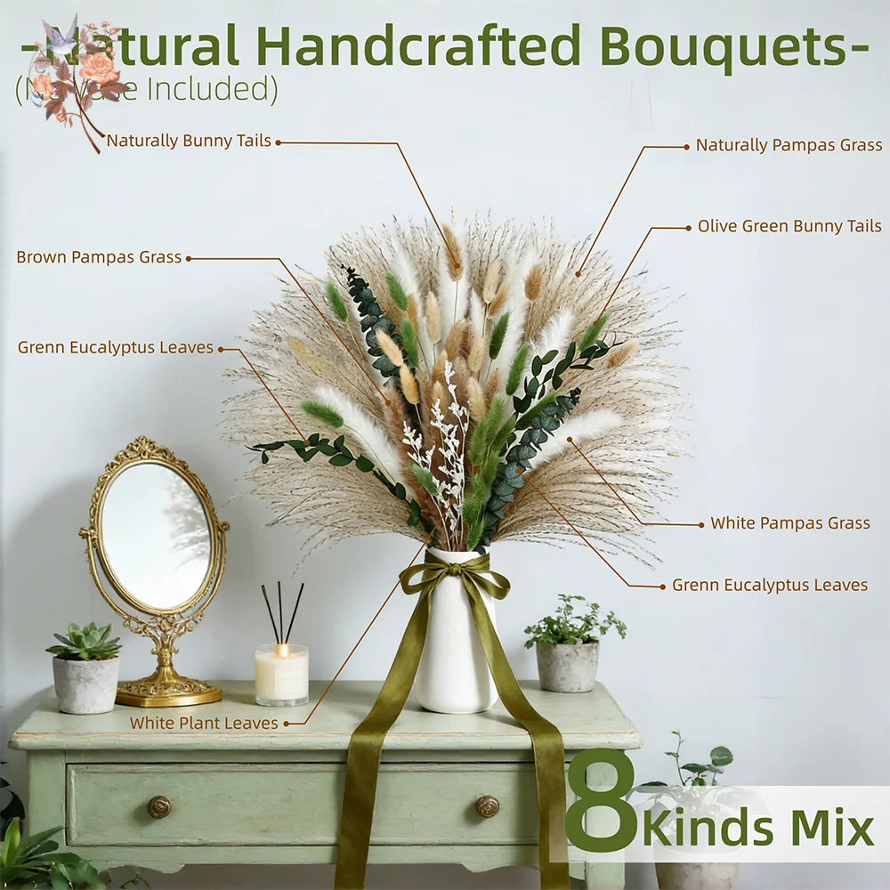 bouquet fleurs séchées pampas eucalyptus naturel rustique décoration maison anniversaire fêtes