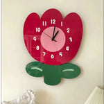 horloge murale quartz aiguille acrylique motif floral rouge rose salon moderne