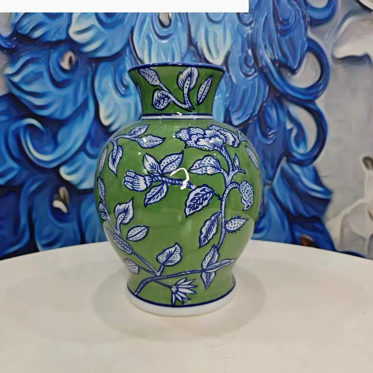 vase orange rose vert jaune fleurs bleues classique décoration maison hydroponique arrangement fleurs