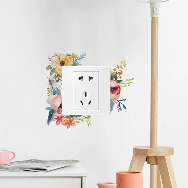 autocollants decoratifs interrupteurs motifs floraux aquarelles couleur multicolore decoratif boheme adhesifs chambre decoration