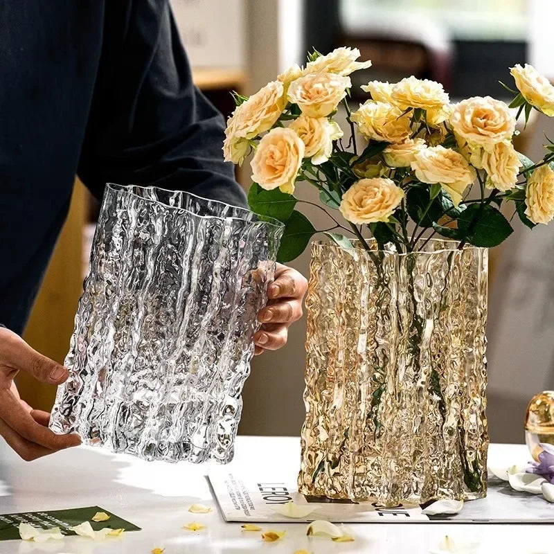 vase verre moderne transparent ondulé décoration maison salon table fleurs