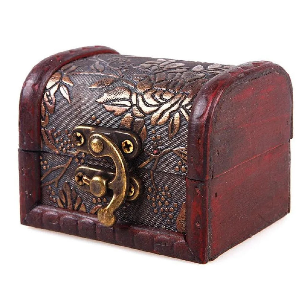 boîte bijoux vintage bois imprimé floral artisanal cadenas métal rouge marron beige