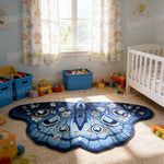 tapis bleu blanc papillons fleurs moderne antidérapant salon chambre cuisine extérieur voyage