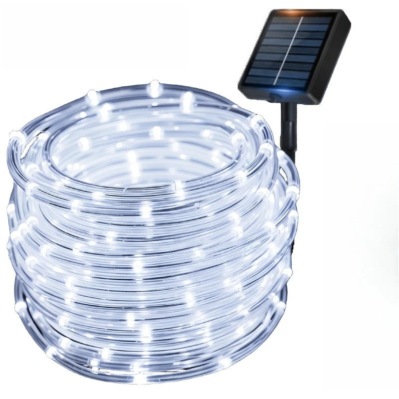 guirlande lumineuse led solaire extérieure blanche moderne 100 led 22mètres fixée piquet