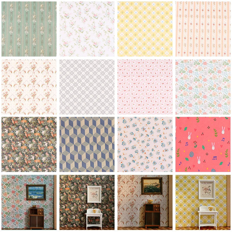 papier peint adhésif décoratif floral vintage mini meubles poupée maison miniature accessoires