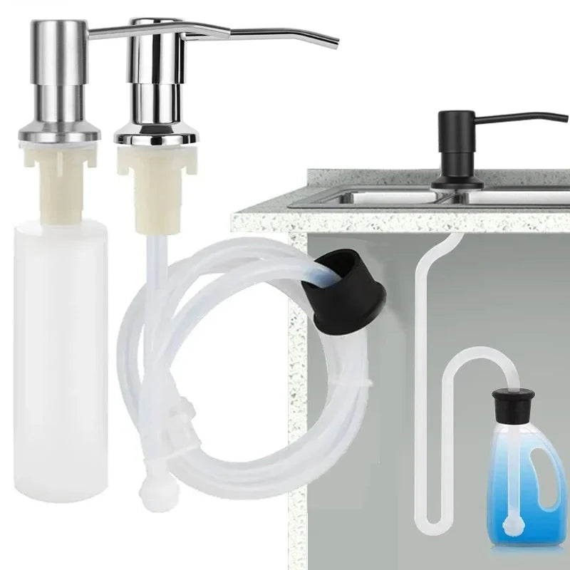 distributeur liquide moderne argenté adhésif corps plastique tête inoxydable tube silicone bouteille plastique minimaliste