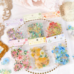 sticker floral adhésif bleu vert doré fleurs feuilles décoration carnet artisanal 40pcs