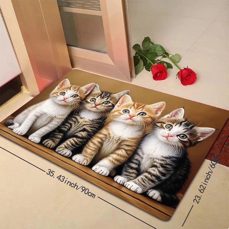 tapis dessin animé chatons marron blanc moderne résistant intérieur extérieur 60x90cm