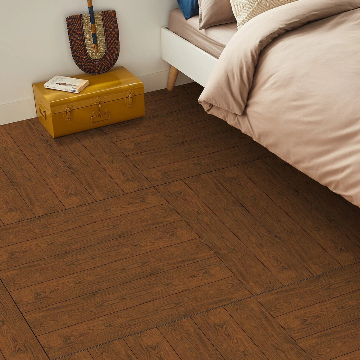 planchers auto adhésifs aspect bois naturel motifs géométriques moderne rustique marron gris beige bleu
