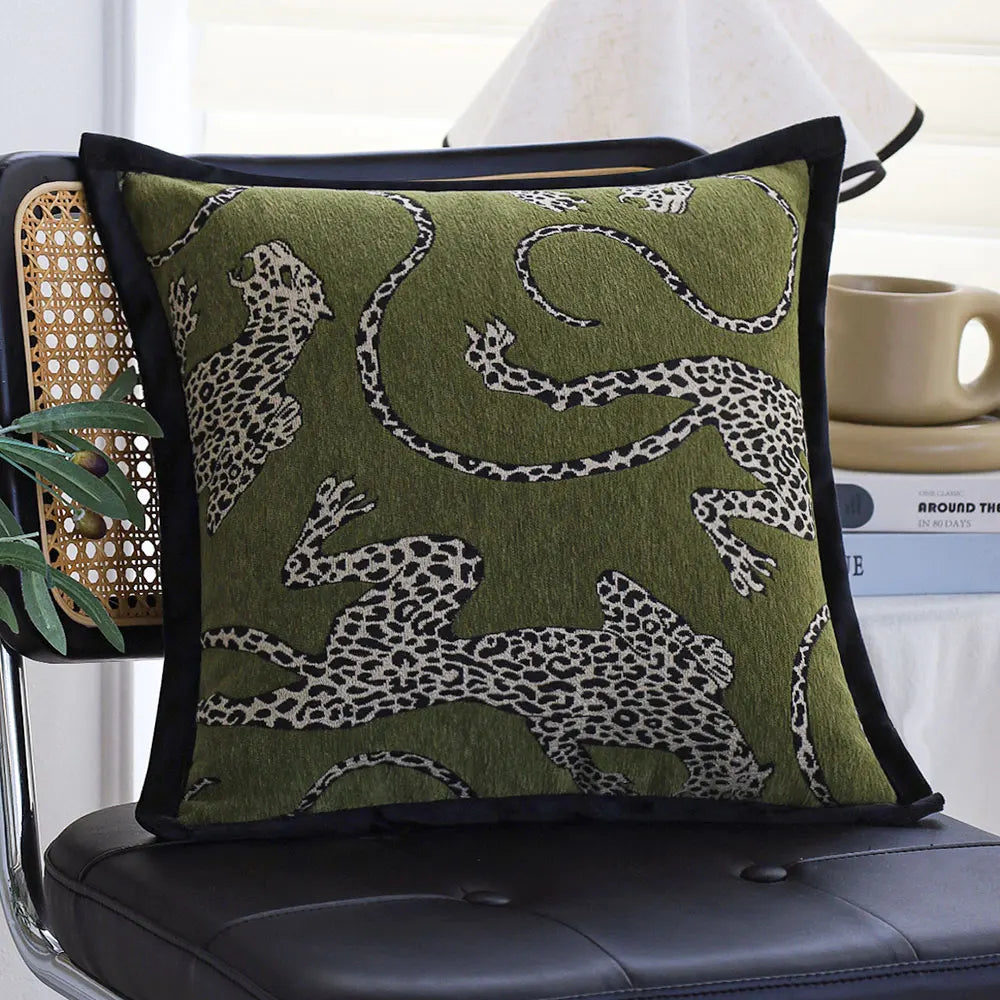housses coussins imprimés léopard vert olive modernes adhésives maison voiture 45x45cm decoration salon lit