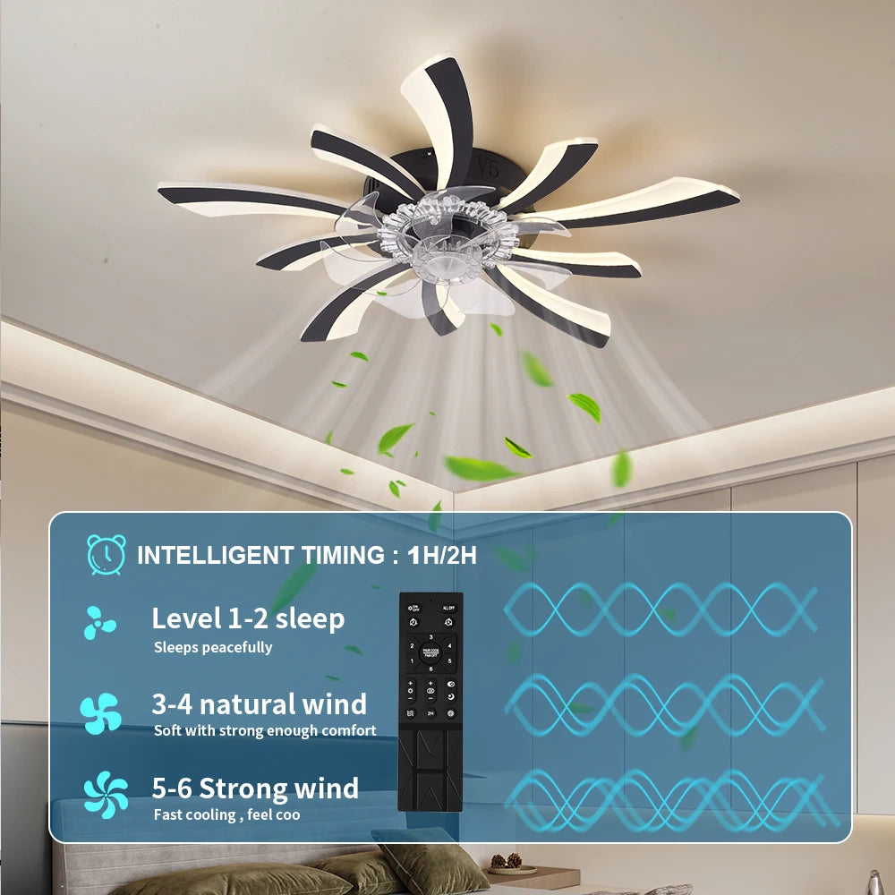 ventilateur led moderne noir blanc rayures horizontales télécommande intérieur lumière aération
