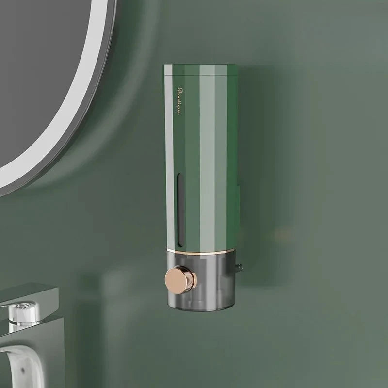 distributeur savon liquide moderne vert gris doré adhésif bouteille 450ml opacité matériau plastique