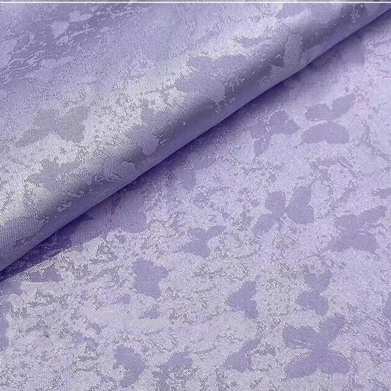 tissu jacquard fleurs blanches vert bleu clair rose pâle kimono traditionnel opaque polyester élasthanne
