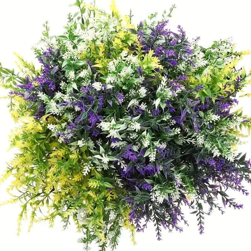 bouquets artificiels feuilles fleurs vert jaune rouge violet blanc extérieurs naturels détaillés résistants uv