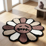 tapis marron moderne fleurs visages tapis antidérapant chambre salon polyestère fluffy