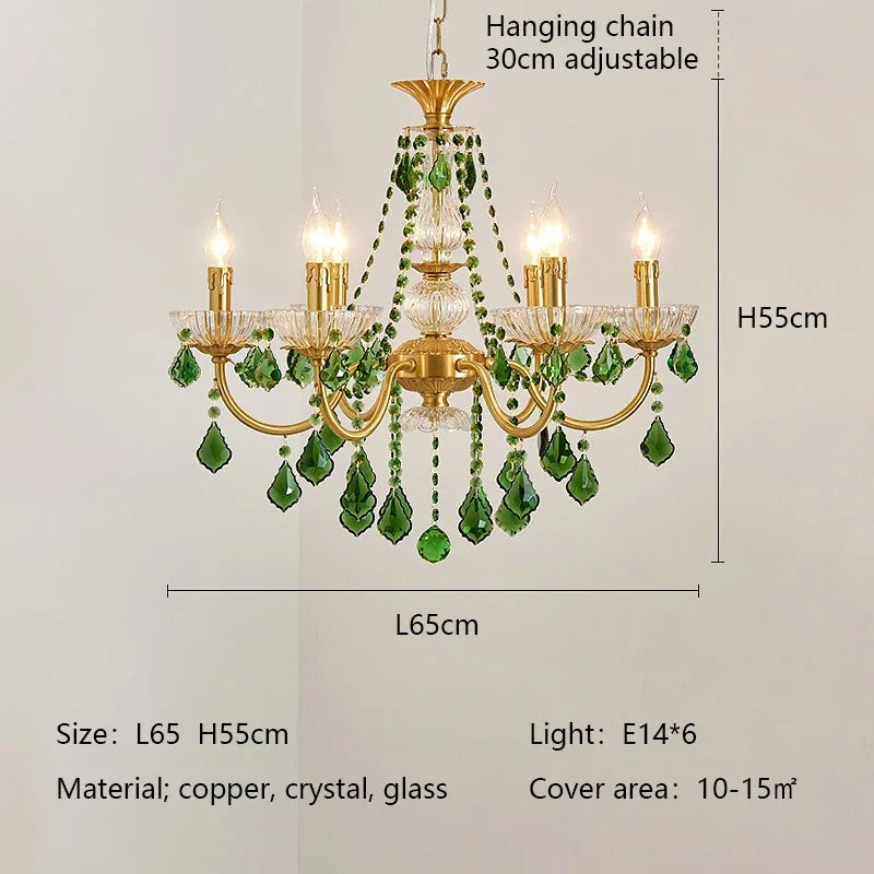 lustre cuivre poli cristal doré classique baroque chandelier led 10 têtes