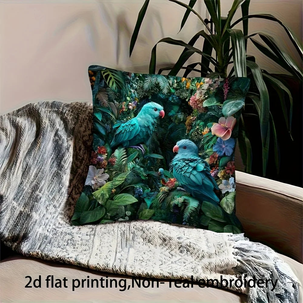 coussin imprimé 2d oiseaux fleurs feuilles vert bleu moderne maison lit canapé chambre