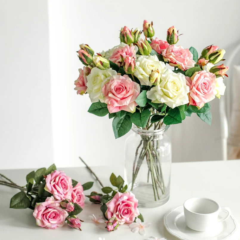 bouquet roses artificielles soie modernes intérieur décoration mariage anniversaire baby shower festive