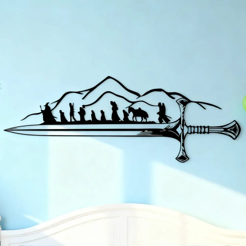 décoration murale métal noir personnages épée montagnes réalisteintérieur chambre coucher thanksgiving