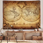 tapisserie vintage carte monde détails historiques beige marron noir rectangle