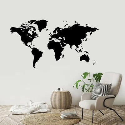 Autocollant mural carte du monde noir grand format