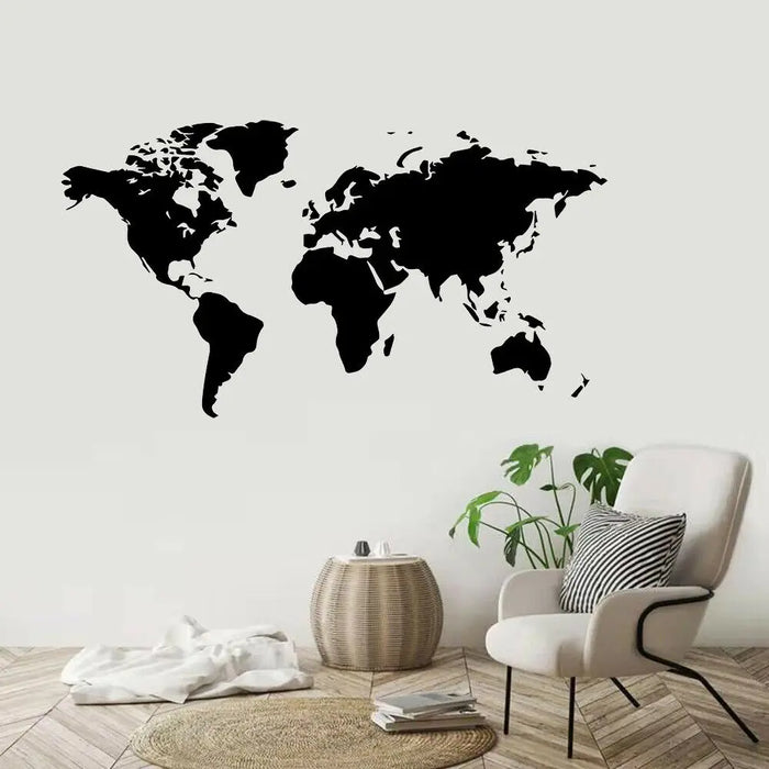 Autocollant mural carte du monde noir grand format