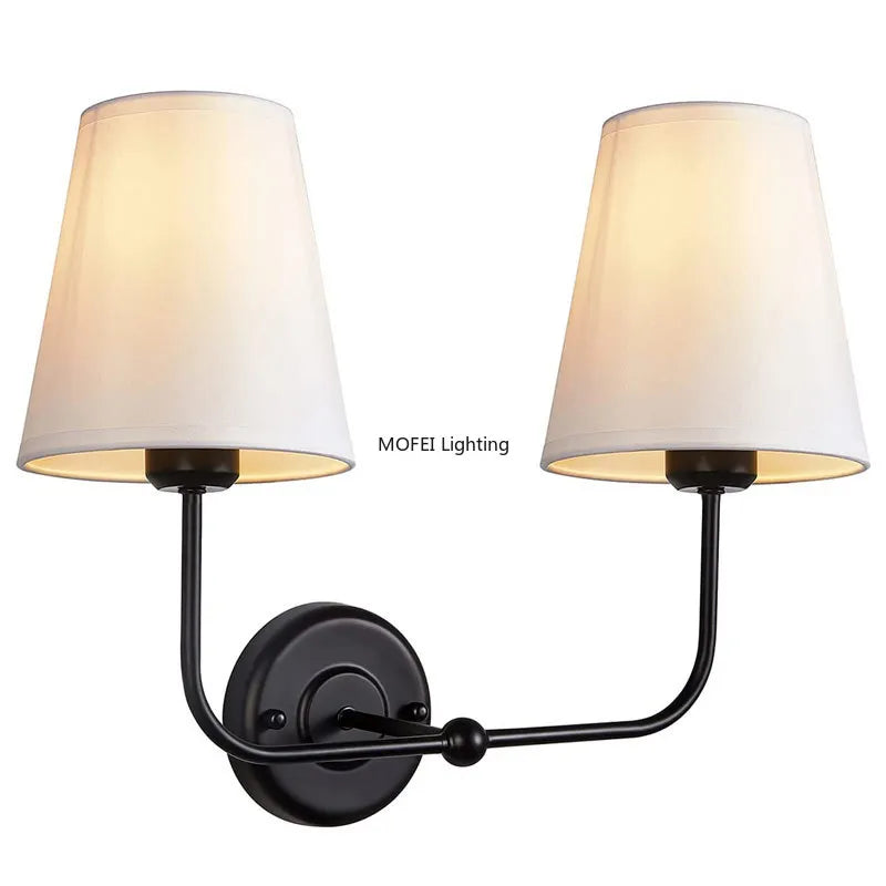 applique murale moderne élégante deux lampes or noir tissu uni fixée mur abat jour