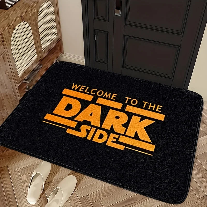 tapis d'entrée moderne bienvenue dark side noir orange antidérapant imperméable graphique polyester PVC