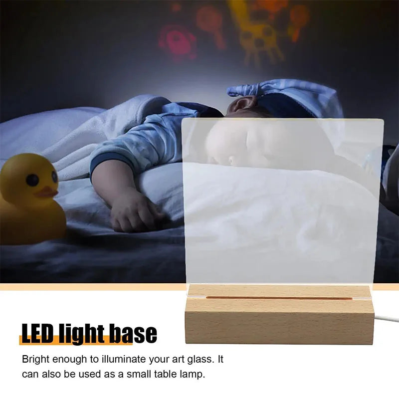 veilleuse led bois clair base acrylique transparente interrupteur usb décoration moderne minimaliste