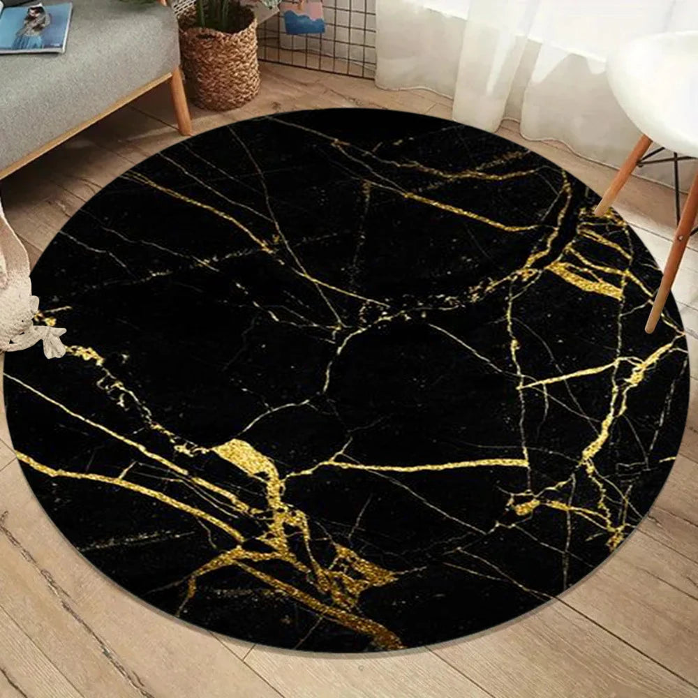 tapis rond marbre noir or paillettes moderne salon chambre salle bain 80x80cm 120x120cm doux
