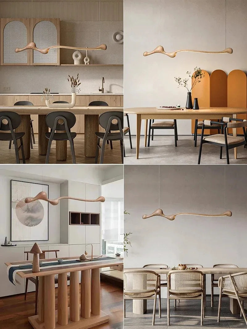 suspension lumineuse bois naturel marron foncé moderne télécommande adjustable salon chambre